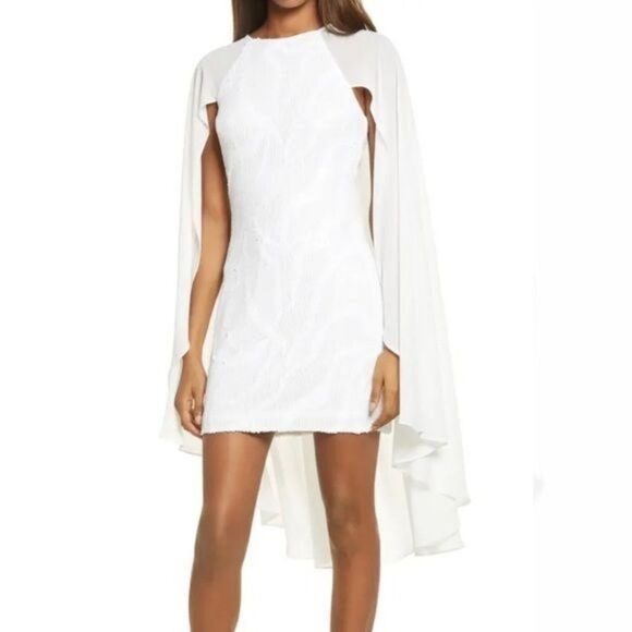 NEW One33 Social Sequin Cape Minidress in Ivory Size 0 - Picture 1 of 13